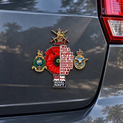 🌺 British Armed Forces “Lest We Forget” Remembrance Poppy Tribute Metal Car Emblem | 7–8-Inch 3D Metal Design with Raised Military-Inspired Details & Heavy-Duty Adhesive Backing 🇬🇧