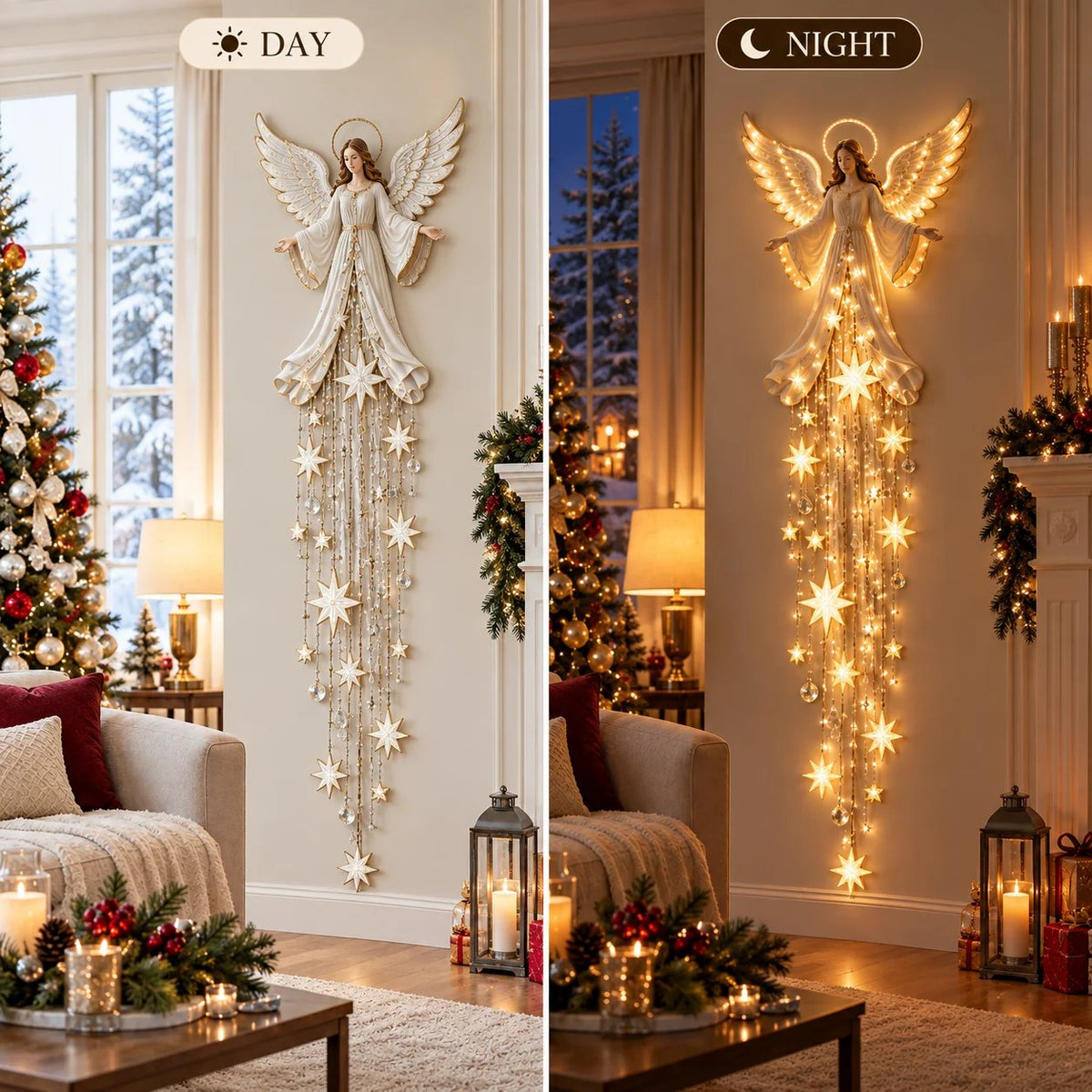 ✨🔥 Angel Blessing Starfall Wall Light™ – Heavenly Christmas Wall Decor