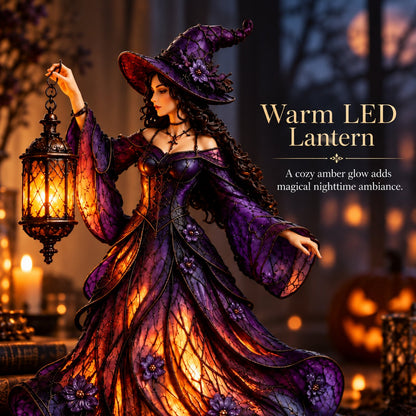 🧙‍♀️ Gotische Halloween-Hexenfigur mit LED-Laterne