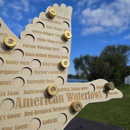 American Waterfowl Challenge Wooden Map 🦆 – Engraved 41 Species Duck Hunting Wall Decor & Harvest Tracker