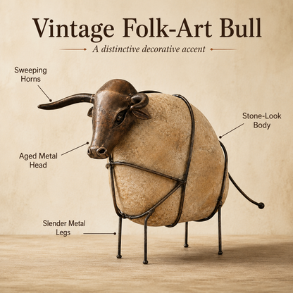 Vintage Stone-Look Bull Figurine