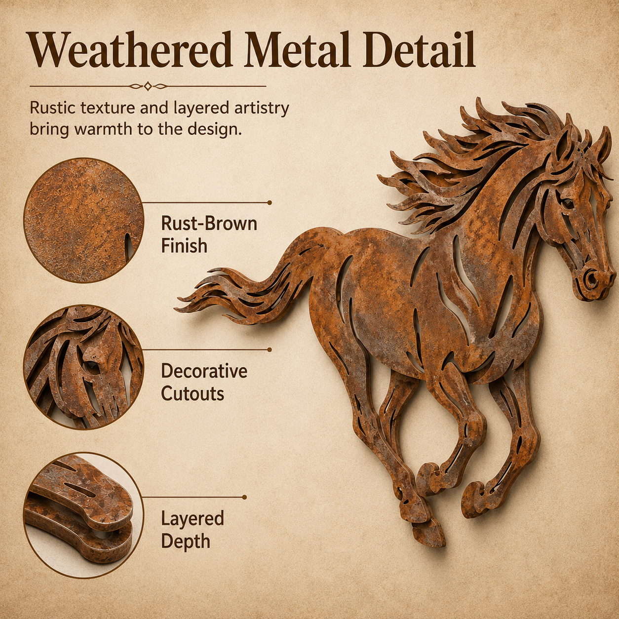 Rustic Running Horse Metal Wall Decor