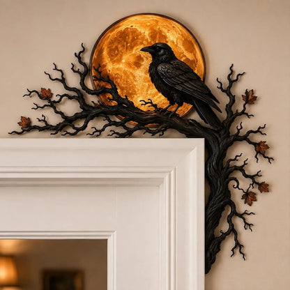 🐦‍⬛🌕 Midnight Raven Doorway Accent – Gothic Harvest Moon Corner Decor