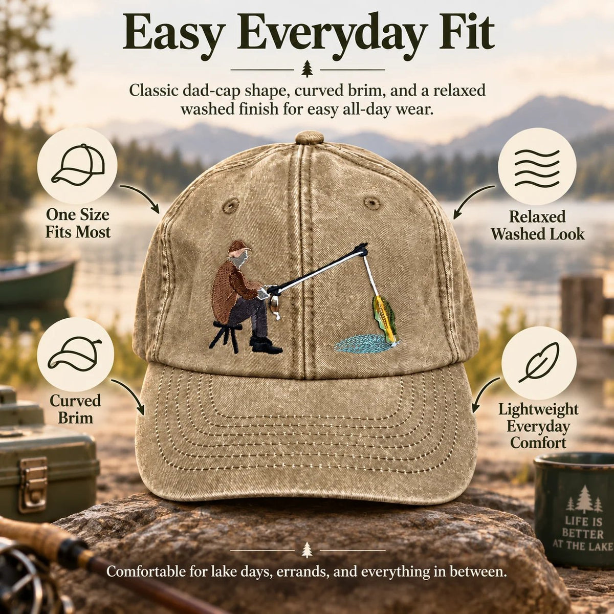 🎣🧢 Catch of the Day Interactive Fishing Cap –🎁 Vintage Washed Moving Fish Hat