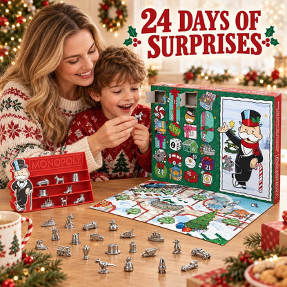 🎲 Monopoly Token Advent Calendar | 24 Collectible Game Tokens with Display Stand for Christmas Countdown Fun 🎄