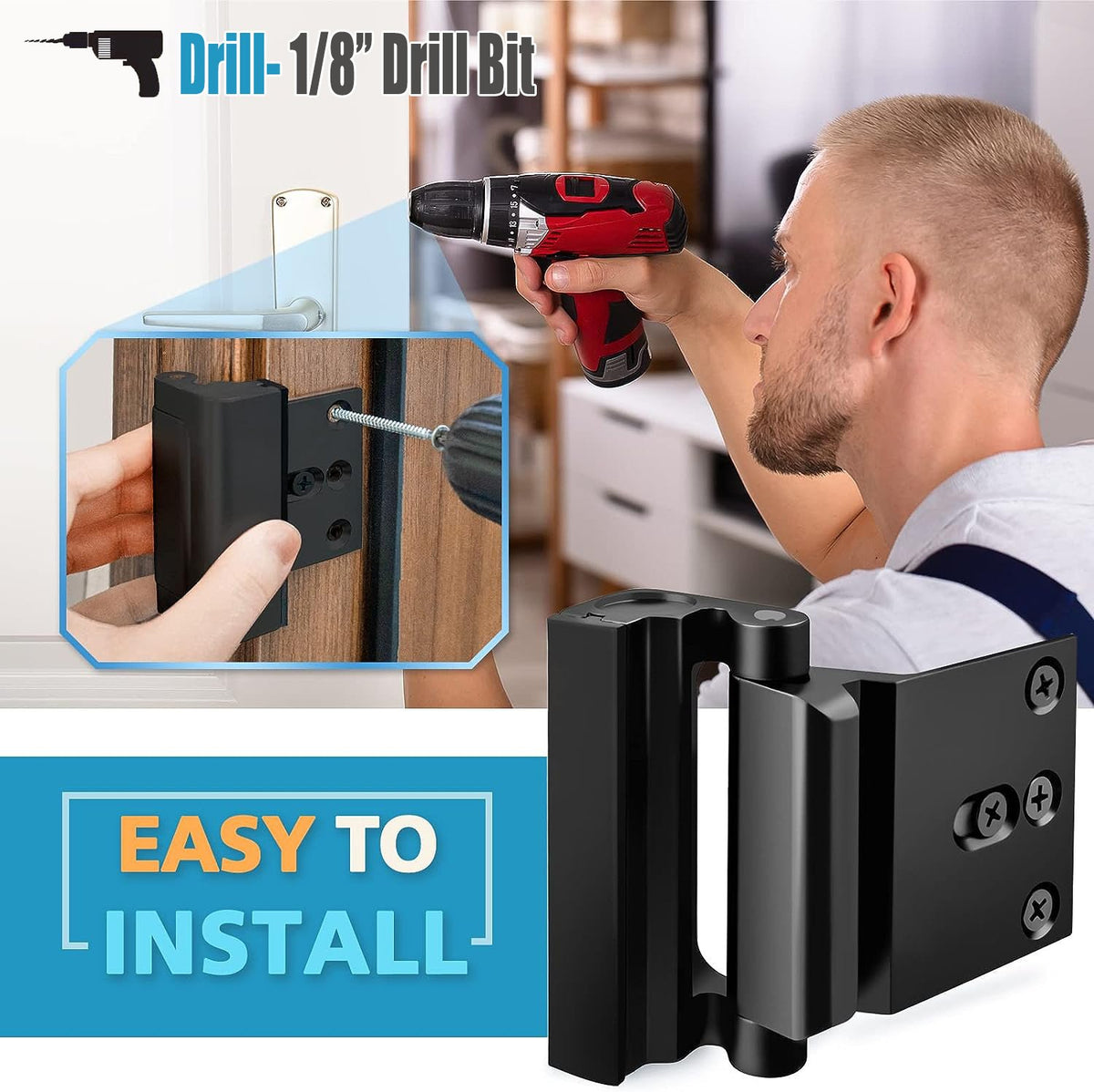 🔒Home Security Door Lock, Childproof Reinforcement Door Lock, Anti‑Intrusion Safety Door Latch for Bedroom Apartment