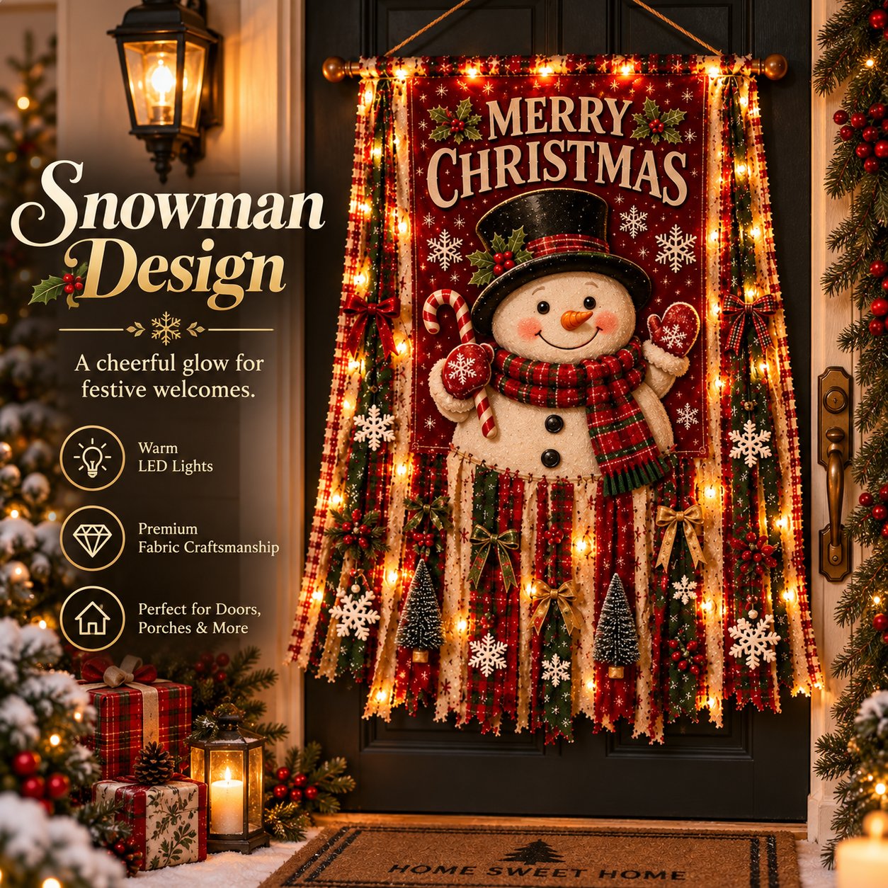 🎄 Beleuchteter Weihnachts-Türbanner – 68,6 × 127 cm, festliche Weihnachtsdekoration für Türen