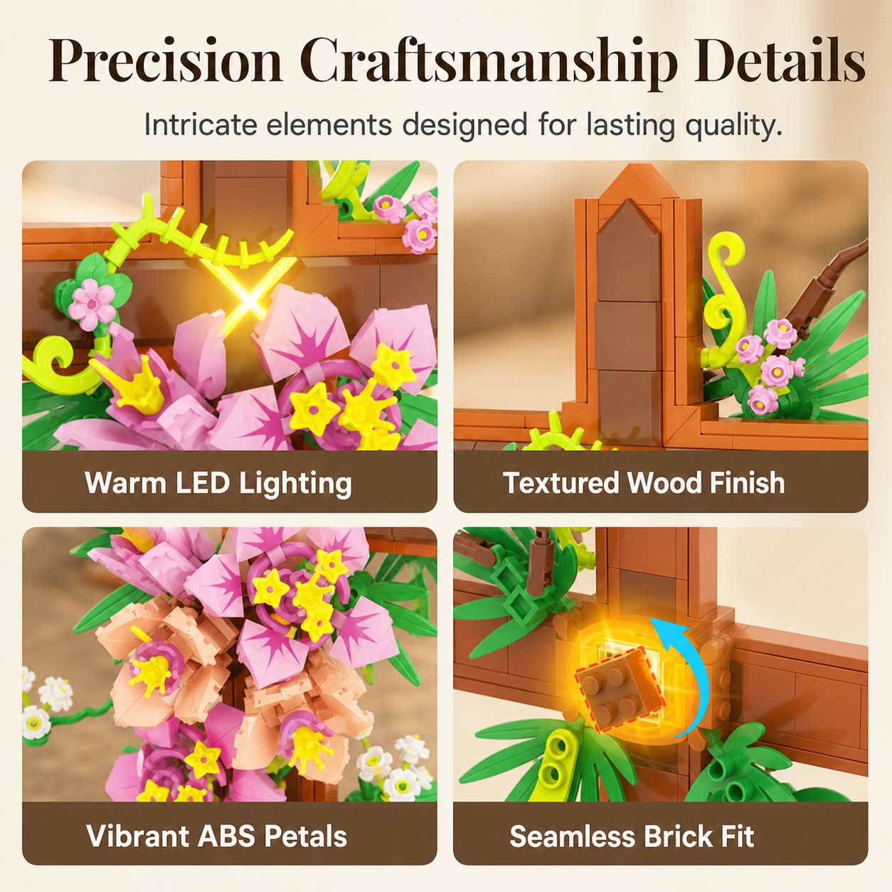 🌺💡 Illuminated Floral Cross Building Set – Peaceful DIY Book Display Decor