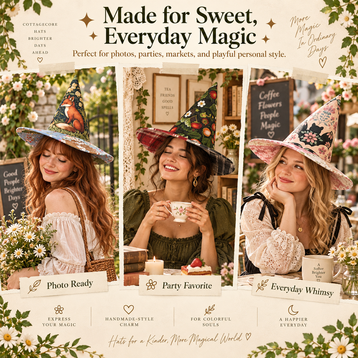 🔥Last Day 49% OFF - 🧙‍♀️ ✨ Quilted Patchwork Witch Hat – Choose Your Magical Pattern