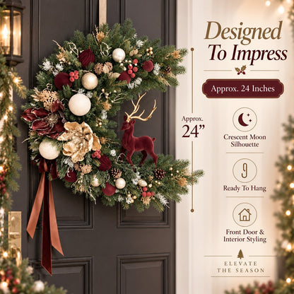 Luxury Velvet Fawn & Gold Accent Christmas Wreath