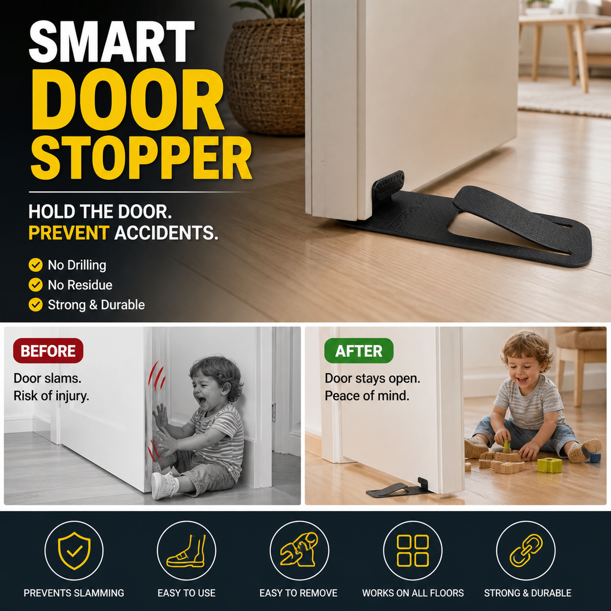 2-Pack Door Stopper Protector –  No-drill, residue-free & holds doors open. Safe & simple – stock up & save! 🏠✅