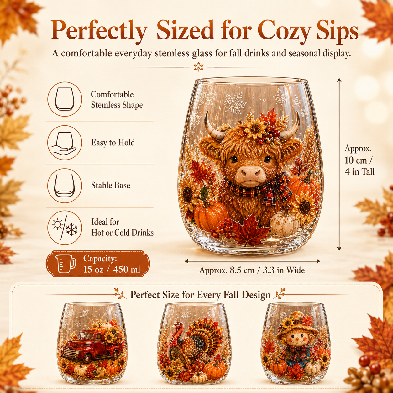 🍂✨Autumn Harvest 3D Glass Cup Gift Set – 6 Festive Designs