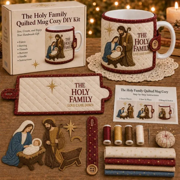 ⏳ Last Day 49% OFF – ✝️ Beginner-Friendly Christmas Faith Mug Cozy Sewing Kit | 6 Christian-Inspired Designs with Fabric Pieces, Batting, Appliqué, Thread, Buttons, Needle & Step-by-Step Guide Included 💕