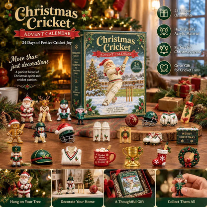 🏏🎄Christmas Cricket Advent Calendar 2026 - 24-Day Festive Countdown, Acrylic Charms Blind Box - Gift For Cricket Lovers