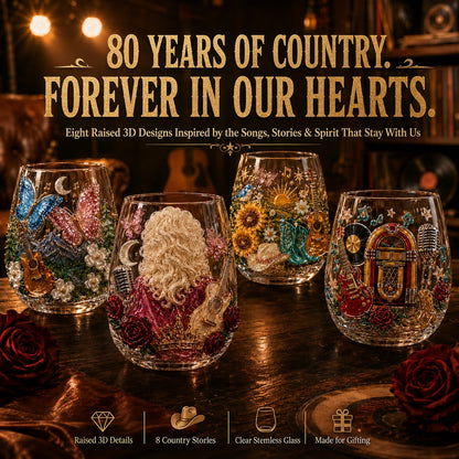🤠 Queen of Country 1946–2026 3D Glass Collection | 8 Dolly-Inspired Country Designs with Raised Guitars, Butterflies, Boots, Florals & Vintage Music Details 🎸✨