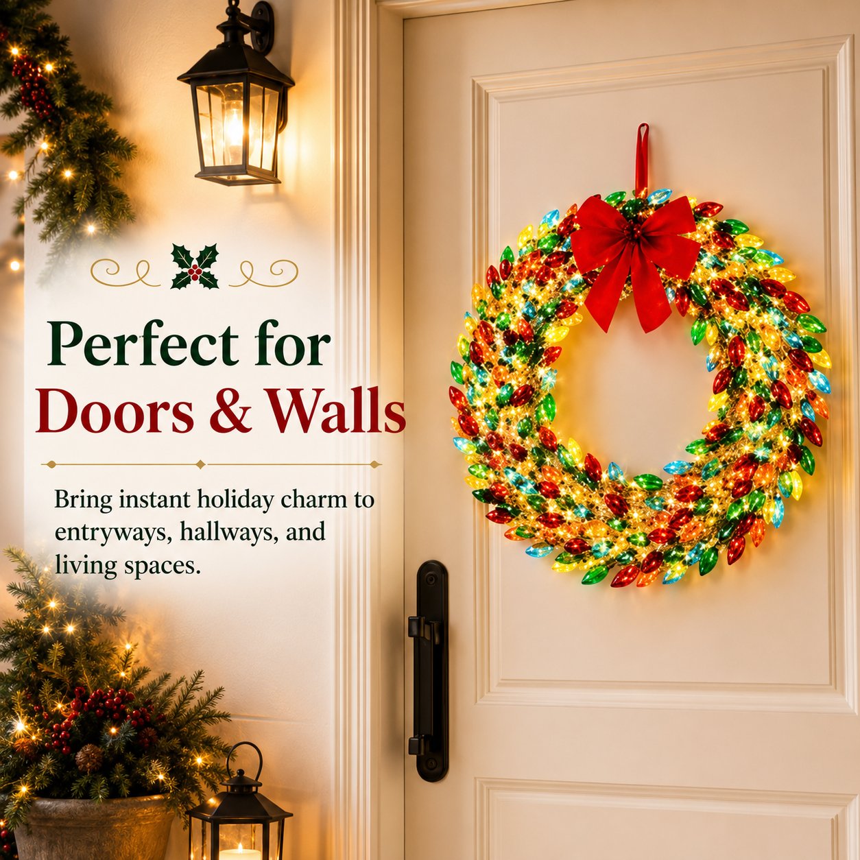 Multicolor Lighted Christmas Bulb Wreath