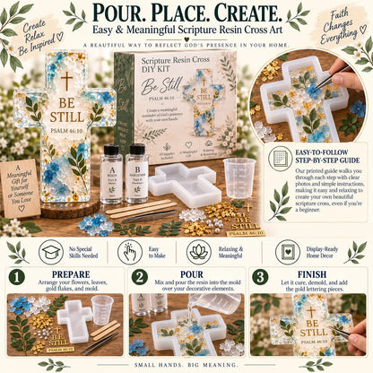 ✝️🌸 Faithful Floral Resin Cross Craft Set – Complete Beginner DIY Keepsake Kit