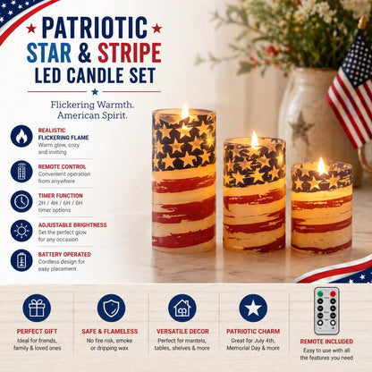 3-Piece Set - Patriotic Flameless Candles (With Remote Control)