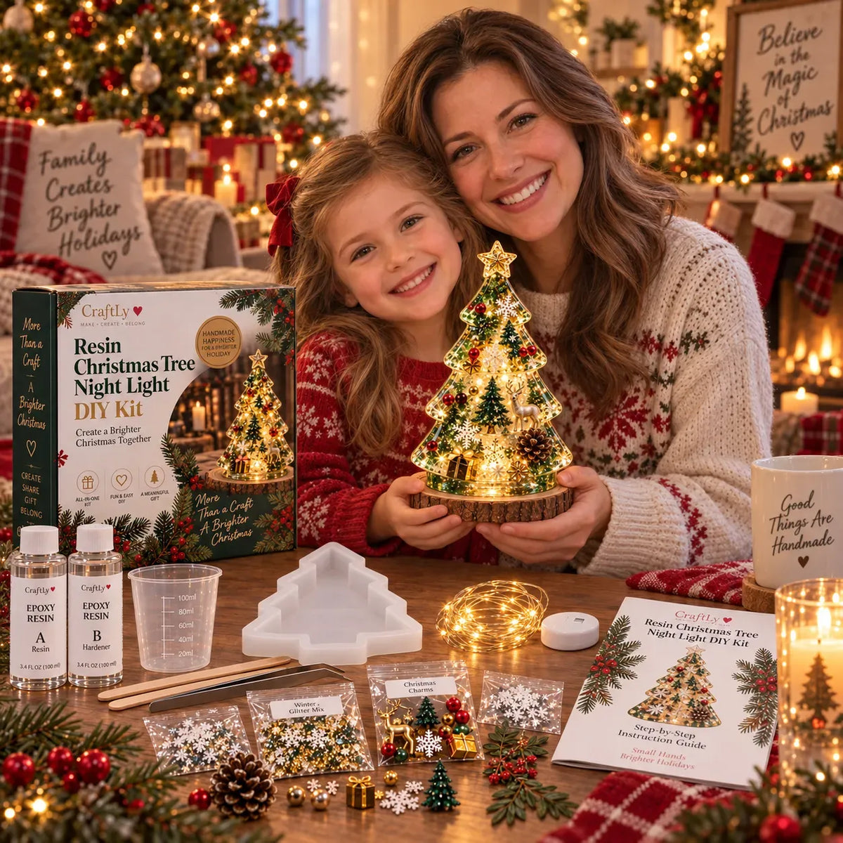 🎄✨ DIY Christmas Glow Tree – Beginner-Friendly Resin Craft Kit with Lights & Festive Decorations