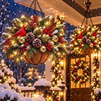 🎄 Last Day 50% OFF 🏆 Pre-Lit Christmas Hanging Basket | Pre-lit, weather-resistant, and zero maintenance