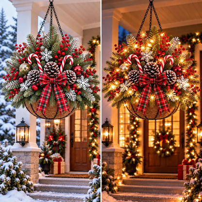 🎄 Last Day 50% OFF 🏆 Pre-Lit Christmas Hanging Basket | Pre-lit, weather-resistant, and zero maintenance
