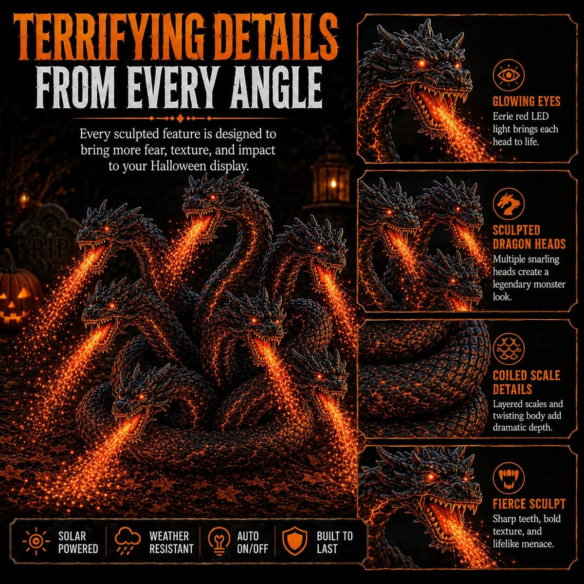 🔥HOT SALE🔥🎃 Fire-Breathing Orochi Solar Garden Light – Epic Multi-Headed Dragon Halloween Decor