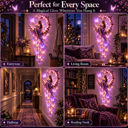 🦋 Enchanted Butterfly Moon™🌙 – Magical Fairy Starfall Wall Light with Cascading Crystal Glow