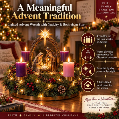 Lighted Nativity Advent Wreath – 4-Week Christmas Candlelight Tradition 🕯️