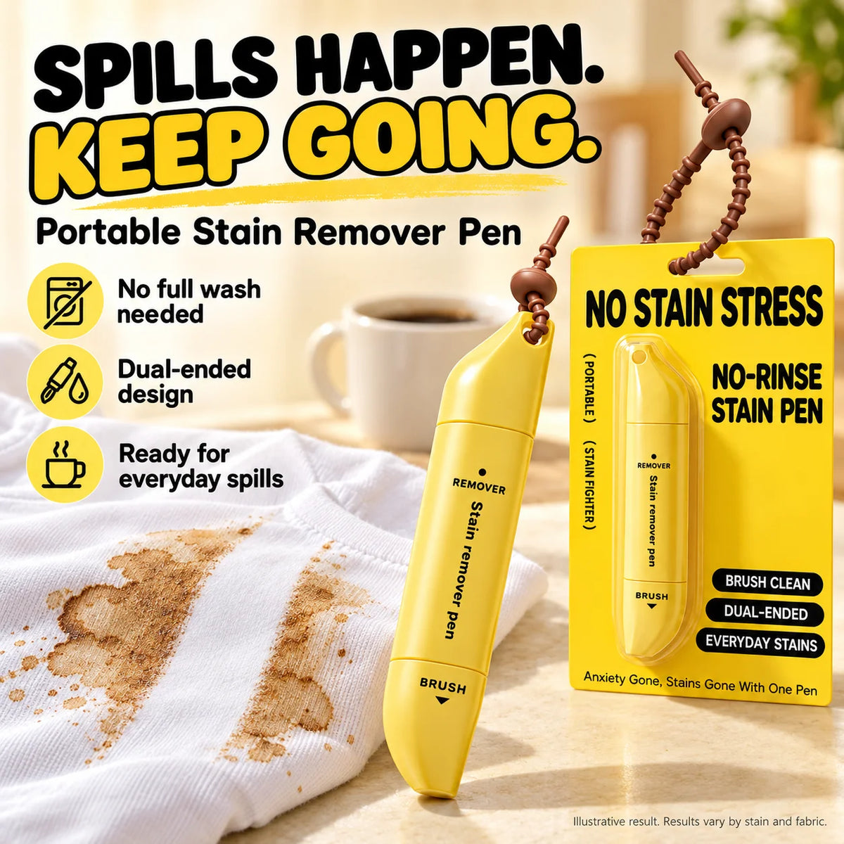 Portable Dual-Head Stain Remover Pen✨ Instant No-Rinse Emergency Spot Cleaner for Clothes, Oil & Coffee Stains⏳