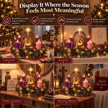 Lighted Nativity Advent Wreath – 4-Week Christmas Candlelight Tradition 🕯️