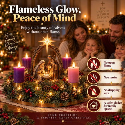 Lighted Nativity Advent Wreath – 4-Week Christmas Candlelight Tradition 🕯️
