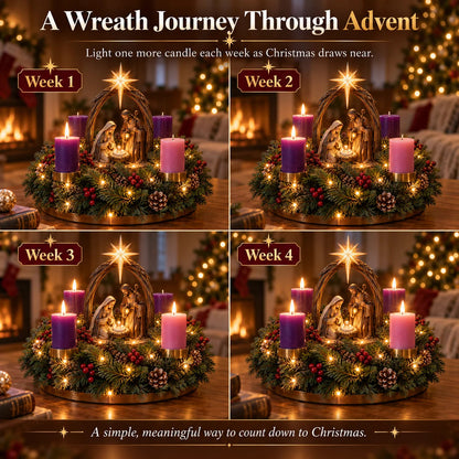 Lighted Nativity Advent Wreath – 4-Week Christmas Candlelight Tradition 🕯️