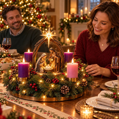 Lighted Nativity Advent Wreath – 4-Week Christmas Candlelight Tradition 🕯️
