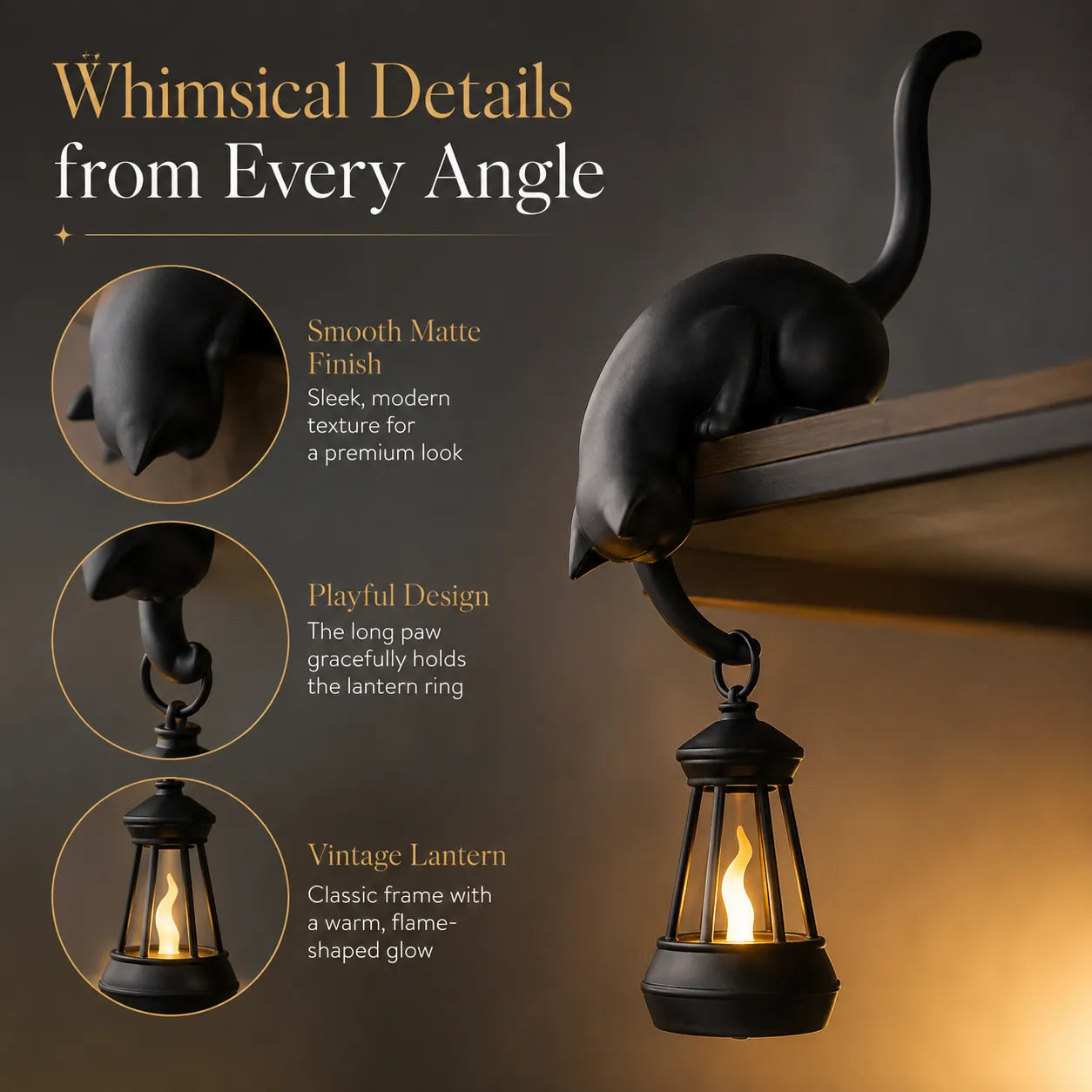 🐈‍⬛🏮 Peekaboo Black Cat Lantern Decor – Cozy LED Shelf Accent for Cat Lovers