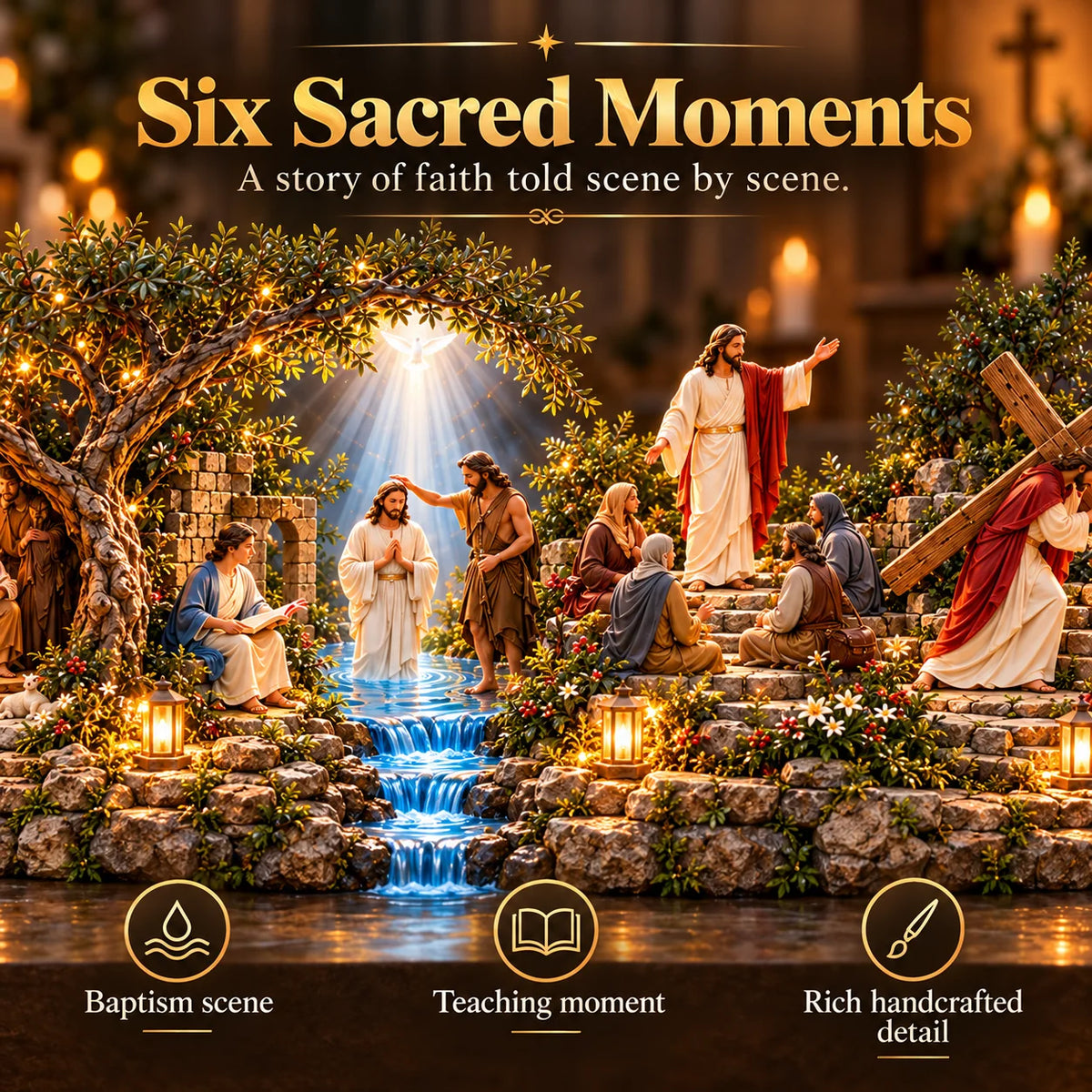 ✝️✨ The Journey of Jesus™ – Lighted 3D Biblical Story Centerpiece | Six Sacred Moments of Faith