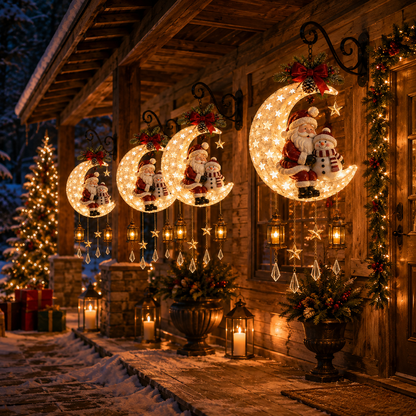 🎄 Lighted Santa &amp; Snowman Crescent Moon Christmas Hanging Decor