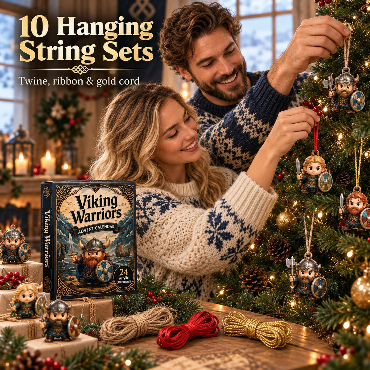 ⚔️24 Days Viking Warrior Countdown Box | Reusable Christmas Tree Ornaments & Family Holiday Tradition
