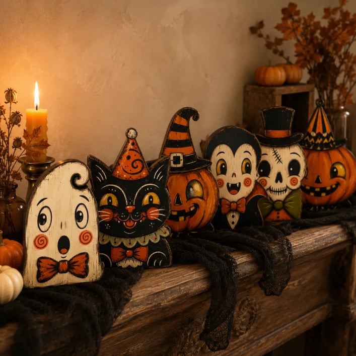 👻🎃 Vintage Wooden Halloween Table Decor