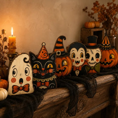 👻🎃 Vintage Wooden Halloween Table Decor