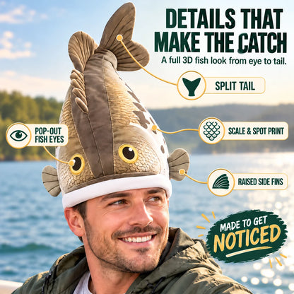 🔥Last day 49% OFF🐟 Funny 3D Fish Hat — Funny Fishing Gift for Anglers, Lake Days & Parties