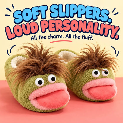 🤪 Funny Face Plush Slippers – Wild Hair, Googly Eyes & Cozy Indoor Fun 🎁