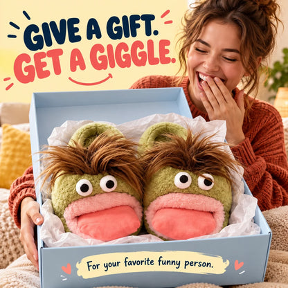 🤪 Funny Face Plush Slippers – Wild Hair, Googly Eyes & Cozy Indoor Fun 🎁