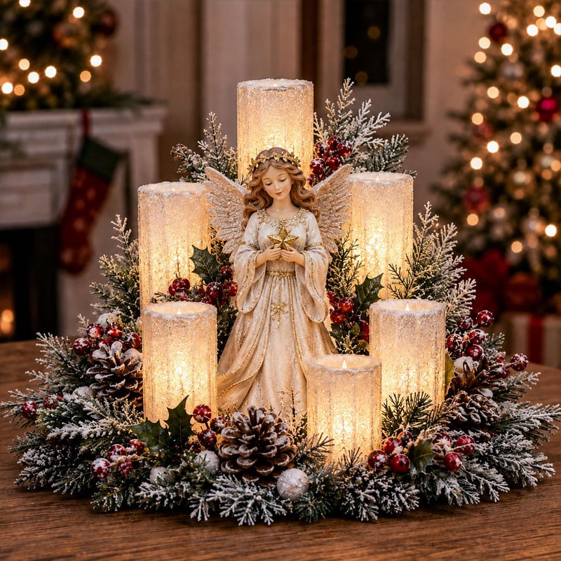Christmas Lighted Centerpiece with Flameless Candle Glow