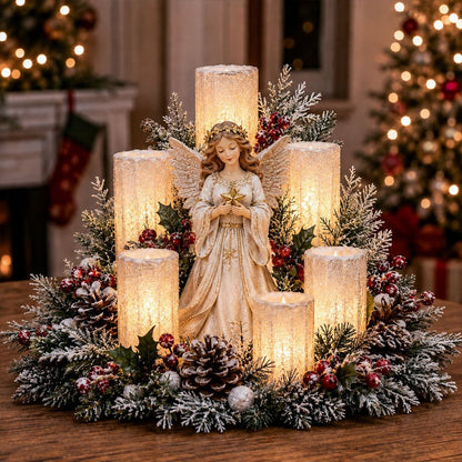 Christmas Lighted Centerpiece with Flameless Candle Glow