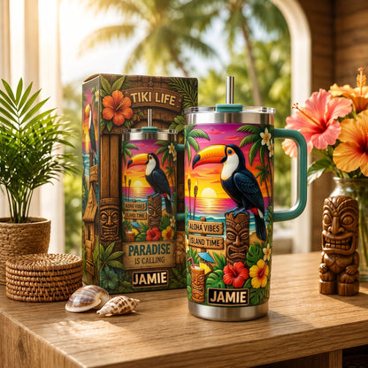 🌺🦜 Personalized Tiki Life Toucan Tumbler
