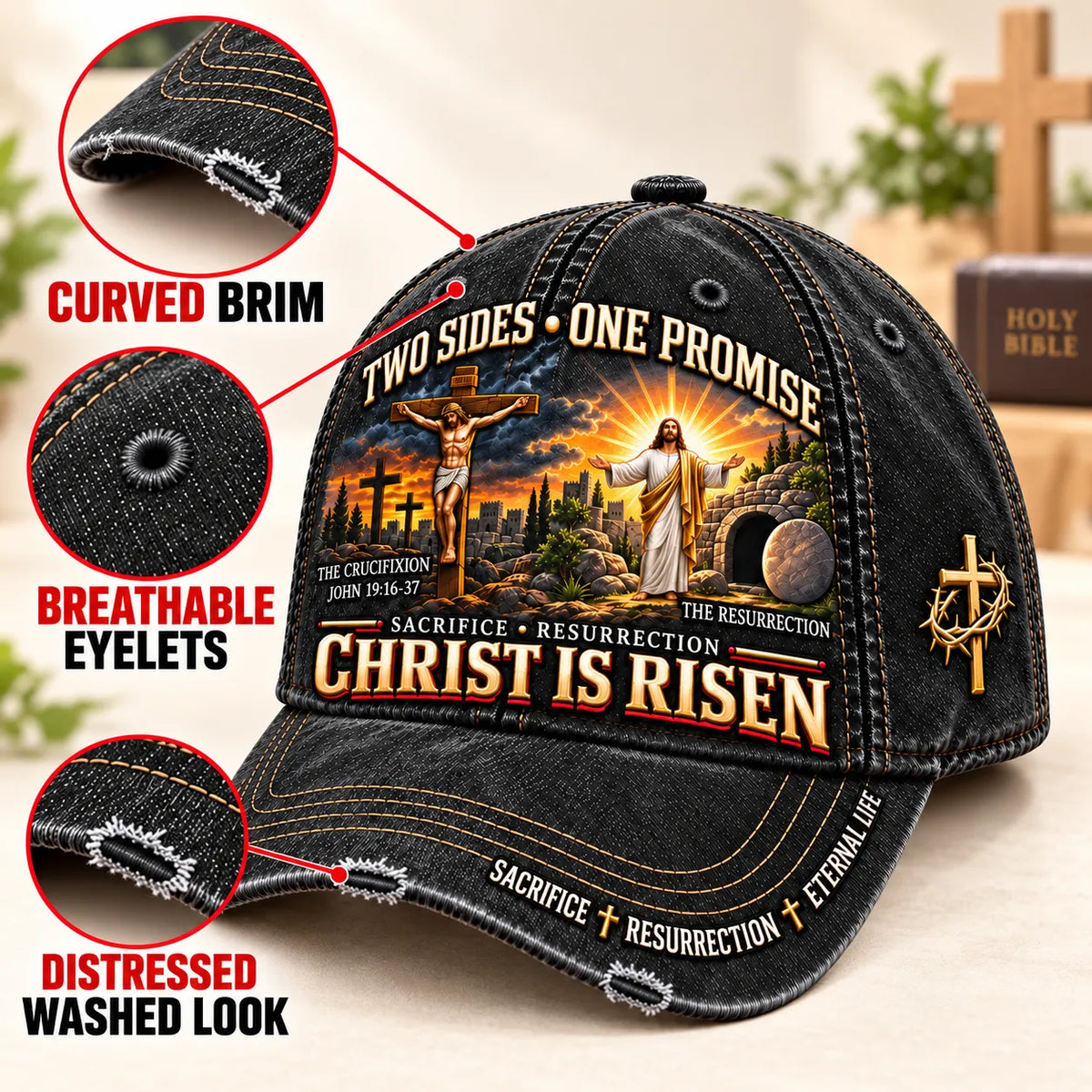 🔥Last Day 50% OFF ✝️ Christ Is Risen Two Sides One Promise Baseball Cap