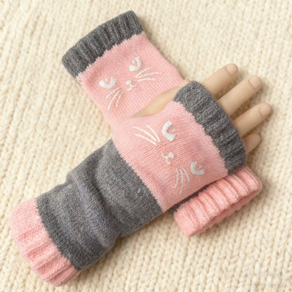 🔥Women's Knitted Fingerless Gloves with Cute Cat Embroidery