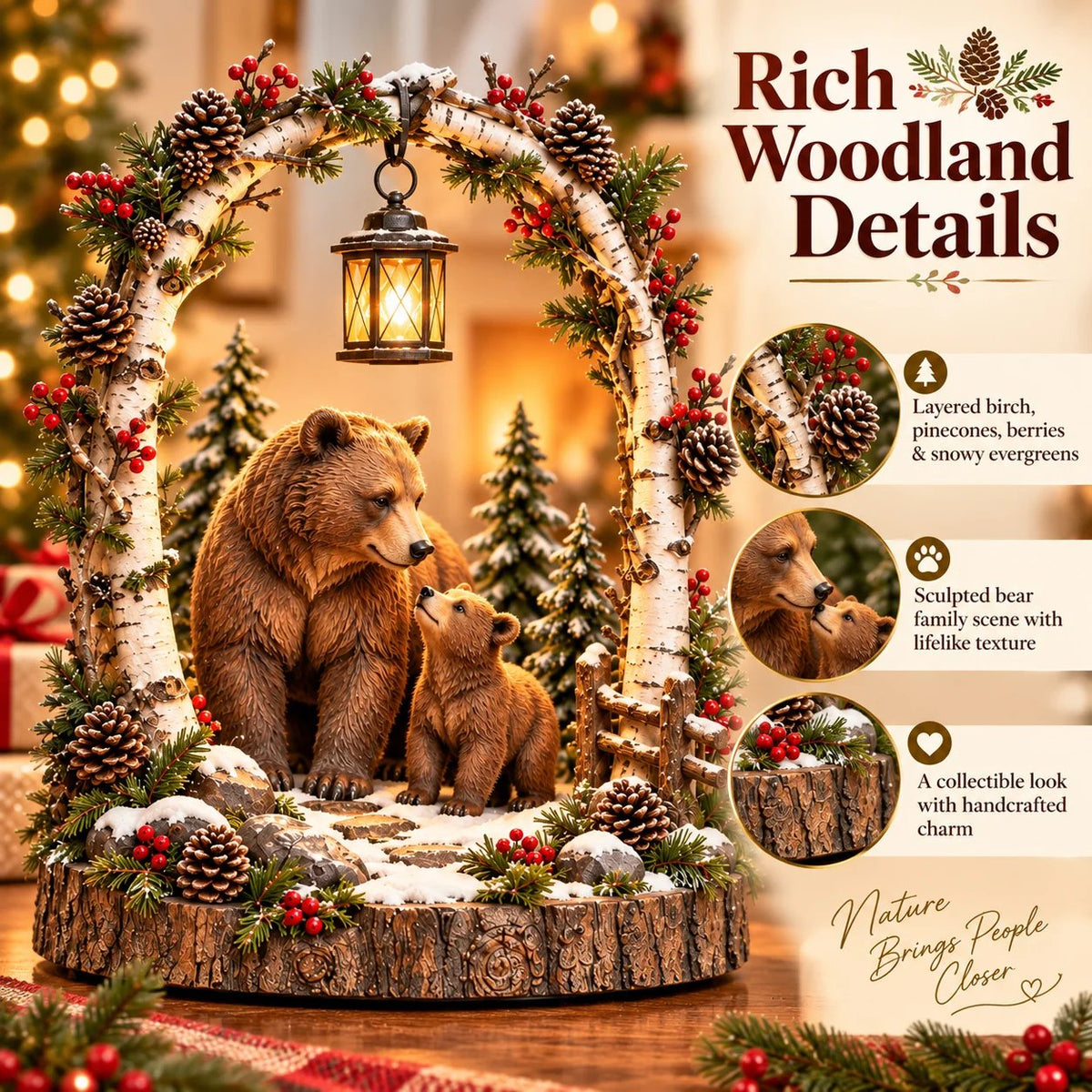 🔥LAST DAY 50% OFF - 🐻Woodland Bear Family Lantern – Lighted Christmas Forest Tabletop Decor 🎄
