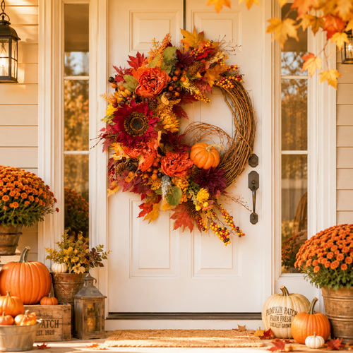 🍂 Fall Harvest Pumpkin & Sunflower Wreath