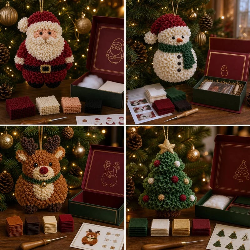 🎄🧵 Cozy Christmas Fabric Poke Ornament Kit – Create Your Own 3D Holiday Keepsake
